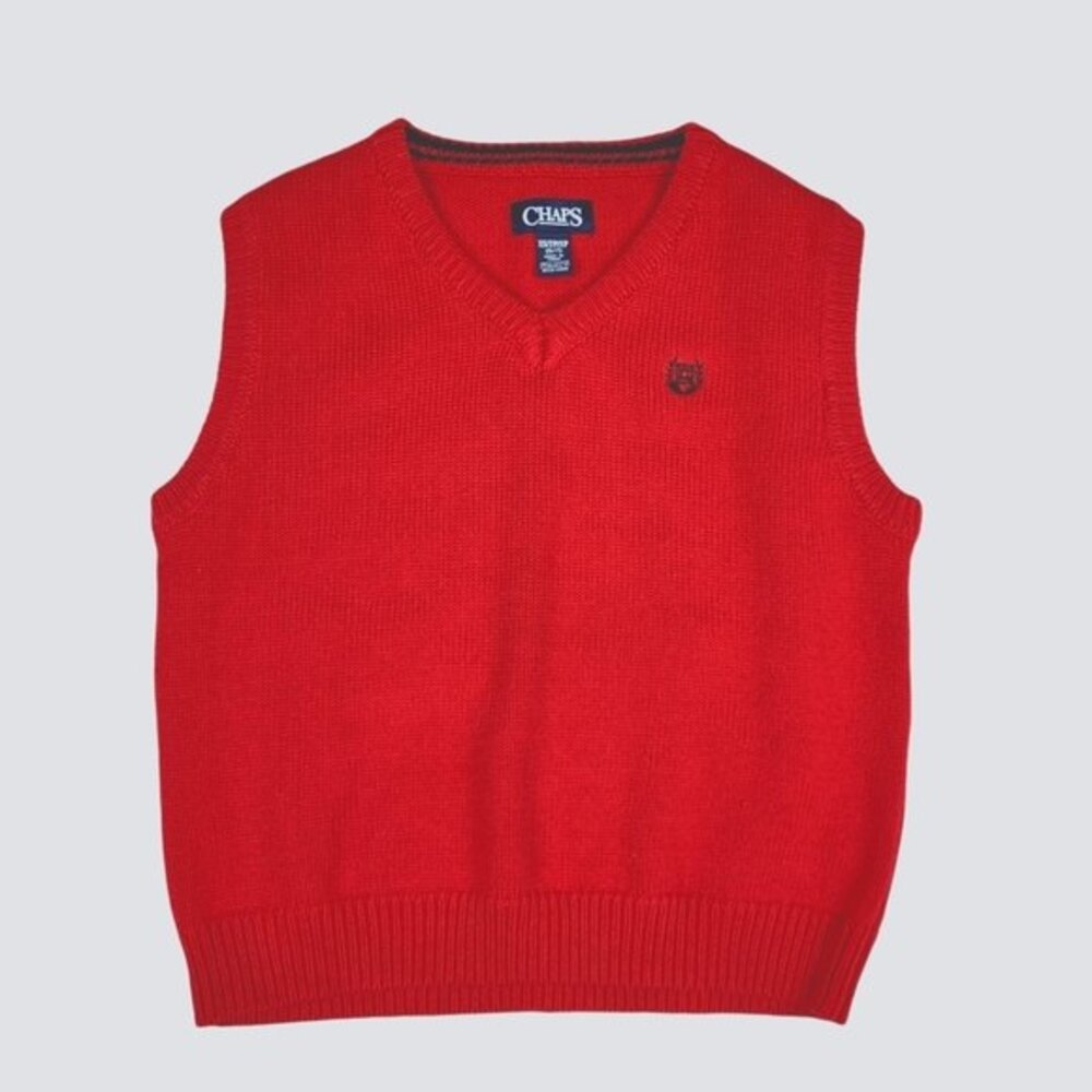 Chaps Boys Sweater Vest, XS (6/7), 100% Cotton, Red, New Without Tags, NWT